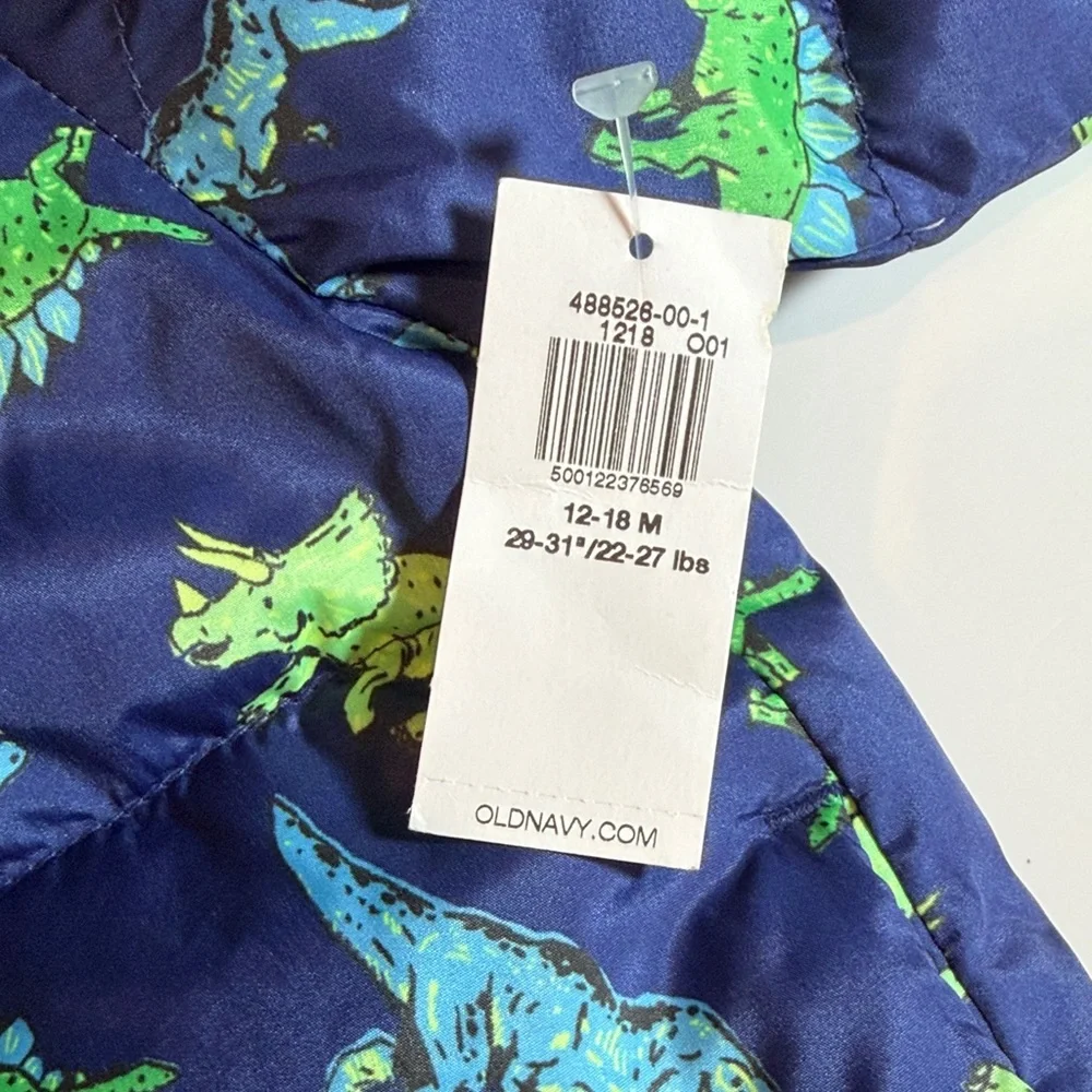 NWT Boys 12-18 mos Old Navy Blue Jacket with Green Dinosaur Print New coat